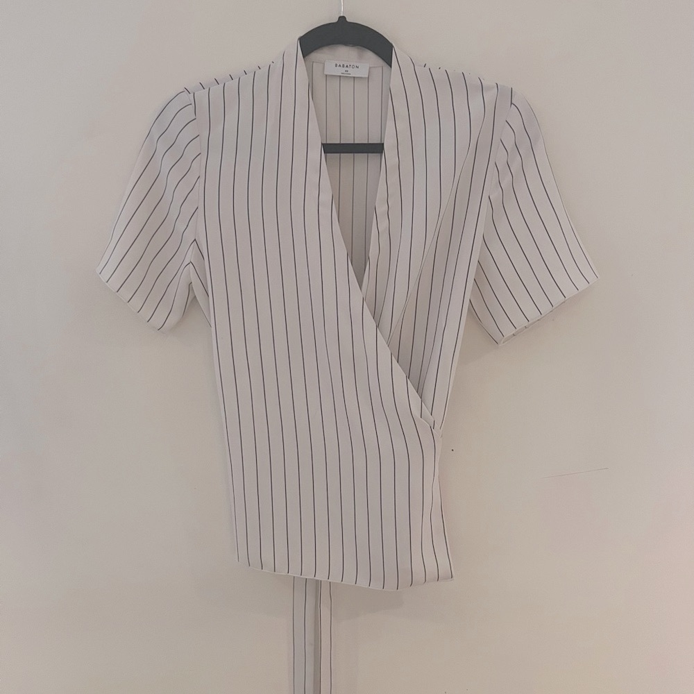 Aritzia Babaton Kaltag Pinstripe Wrap Top - XS